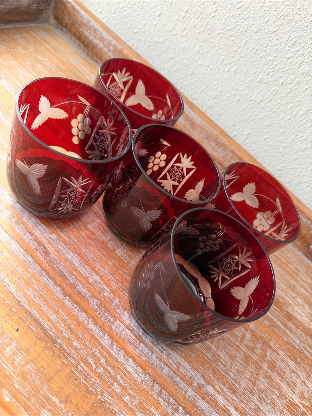Red Etched Glass Tumbler Set - Elegant Ruby Drinking Glasses